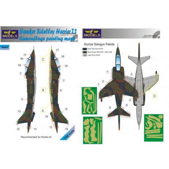 1/48 Hawker Siddeley Harrier T.2 Camouflage Painting Mask for Kinetic kit