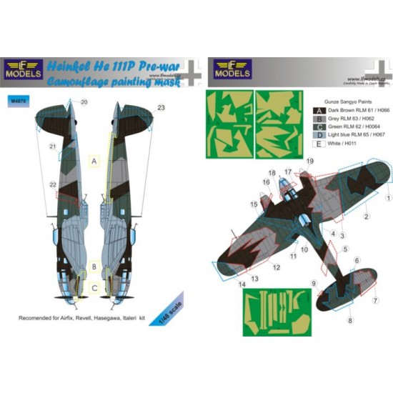 1/48 Heinkel He 111P Pre war Camo Masks for Revell/ProModeler/Monogram/ICM kit