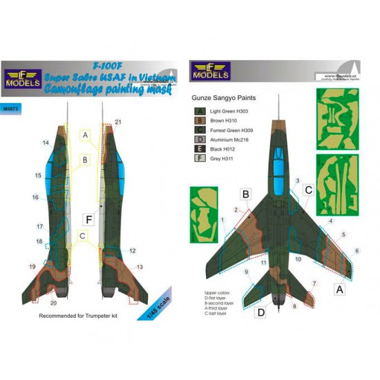 1/48 F-100F Super Sabre USAF in Vietnam Camo Mask for Trumpeter