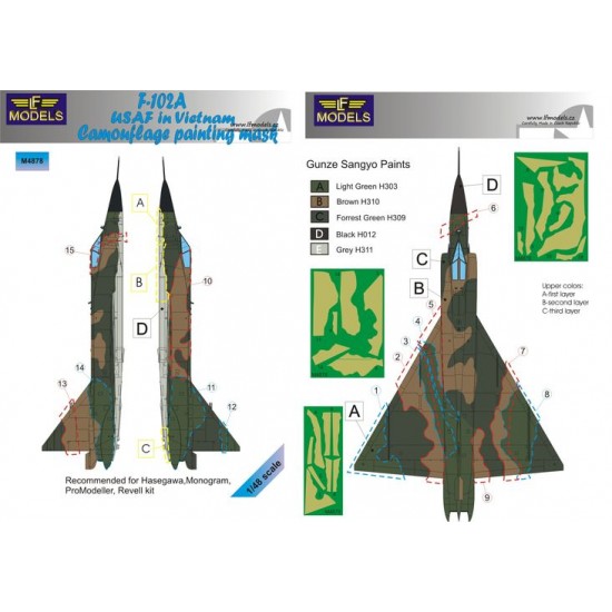 1/48 Convair F-102A Delta Dagger USAF in Vietnam Camo Mask for Hasegawa/Revell