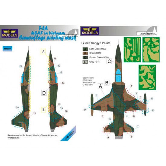 1/48 F-5A Freedom Fighter USAF in Vietnam Camo Mask for Italeri/Kinetic