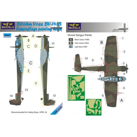 1/48 Blohm Voss BV 141B Camouflage Painting Mask for Hobby Boss/HiPM kit