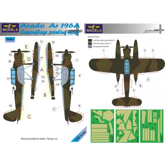 1/48 Arado Ar 196A Camouflage Painting Mask for Italeri/Tamiya kit