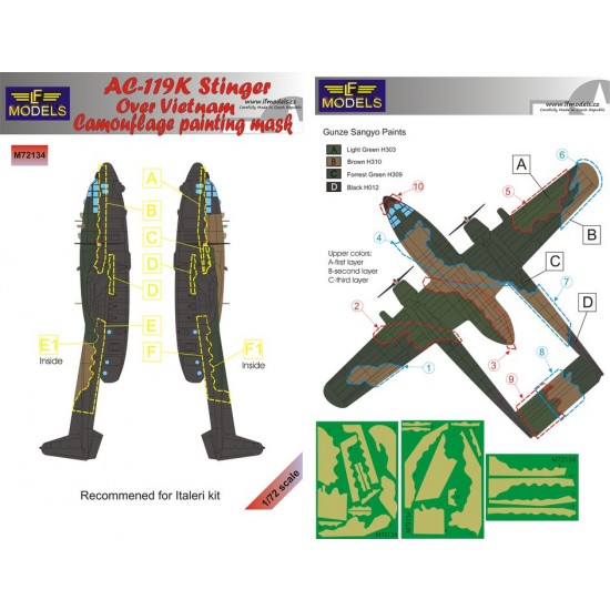 1/72 AC-119K Stinger over Vietnam Camouflage Painting Mask for Italeri ...