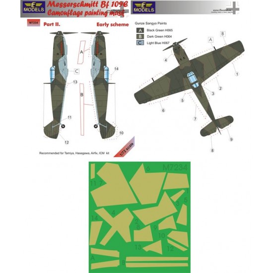 1/72 Bf 109E Early scheme part II. Camo Mask for Tamiya/Hasegawa/Airfix ...