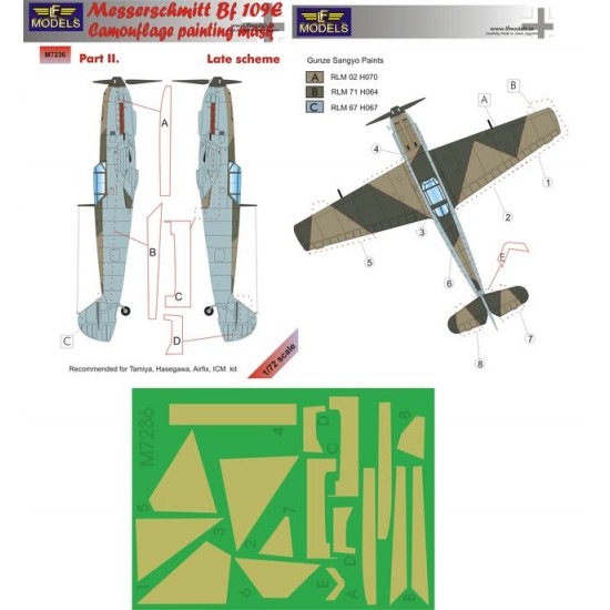 1/72 Bf 109E Late scheme part II. Camo Mask for Tamiya/Hasegawa/Airfix ...