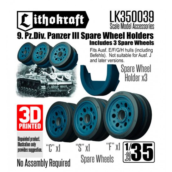 1/35 9. PzDiv Pz III Spare Wheel Holders with 3 Spare Wheels