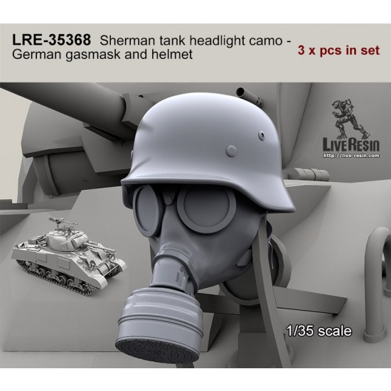 1/35 Gasmask and Helmet w/Sherman Tank Headlight Camo