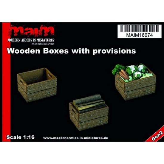 1/16 Wooden Boxes Set with Provisions (3pcs, resin)