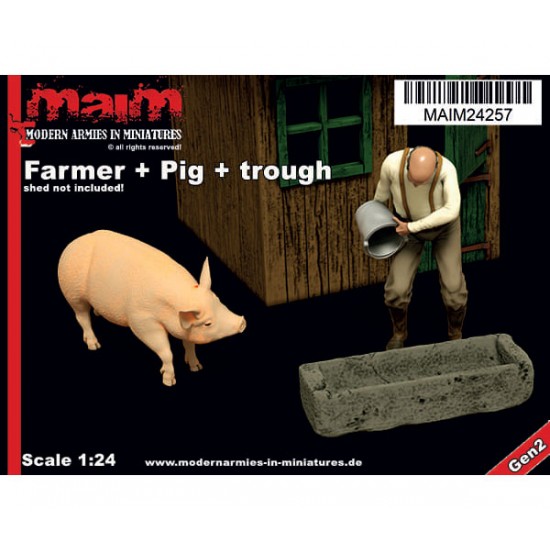 1/24 Farmer with Feeding Trough & Pig