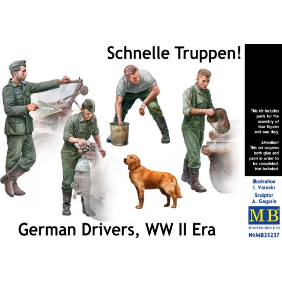 1/35 WWII German Drivers Schnelle Truppen (4 figures and 1 dog)