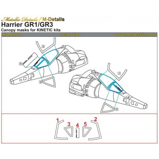 1/48 Hawker Siddeley Harrier GR1/GR3 Canopy Masking for Kinetic kits