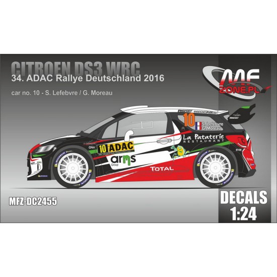 1/24 Citroen DS3 WRC Lefebvre 34th ADAC Rally Deutschland 2016 Decal for Heller