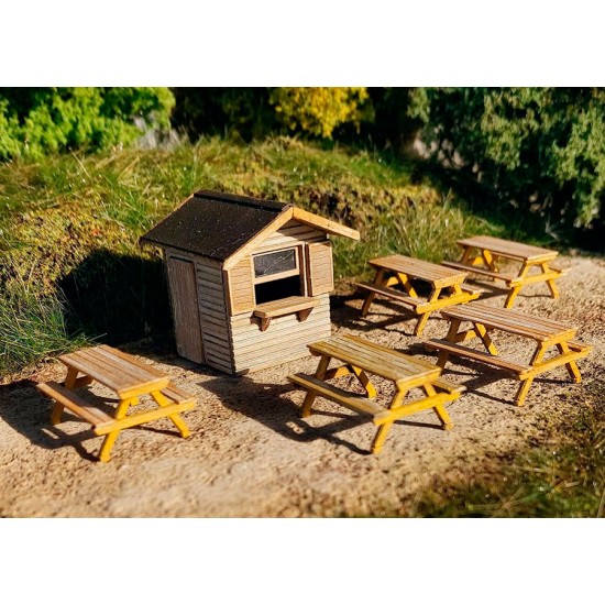 TT Scale 1/120 Market Set with Benches Wooden Structure Kit