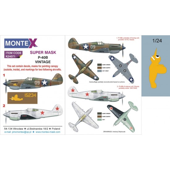 1/24 Curtiss P-40B Tomahawk Paint Mask for Trumpeter (Canopy Masks+Insignia Masks+Decals)