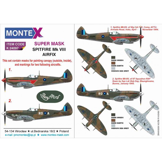 1/24 Spitfire VIII Masks for Airfix kits - Wg Cdr F. R. Carey, AFTU, 67 Sq RAF