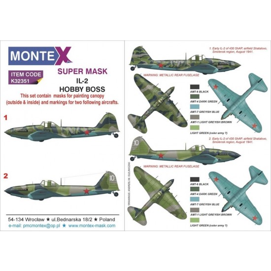 1/32 Ilyushin IL-2 Sturmovik Paint Mask for Hobby Boss kit