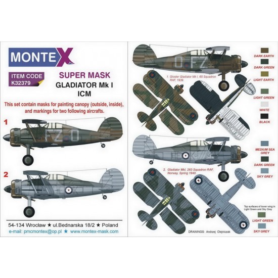 1/32 Gladiator Mk I Paint Mask for ICM kits (2 Canopy & 2 Insignia Masking)