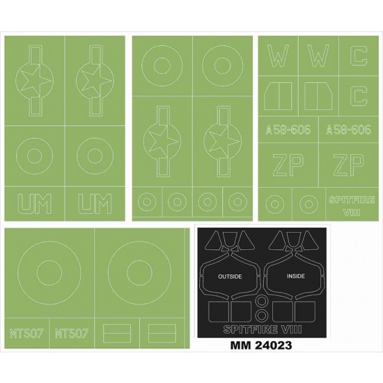 1/24 Spitfire Mk.VIII Canopy and Markings Masks for Airfix #17002