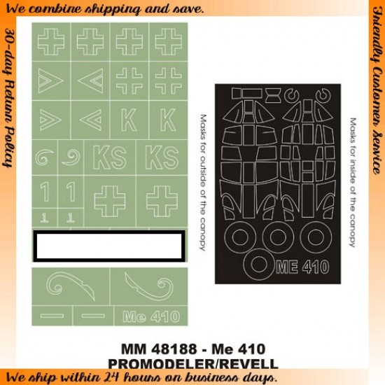 1/48 Messerschmitt Me-410B Paint Mask for Promodeler kit (Canopy Masks + Insignia Masks)