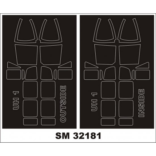 1/32 Bell UH-1D Huey Paint Masks for Dragon Kit (Outside & Inside)