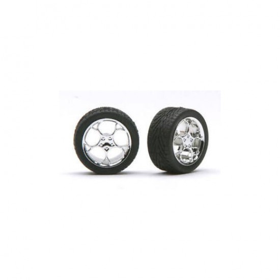 1/24 Swirl Star Rims w/Tyres Chrome (4pcs)