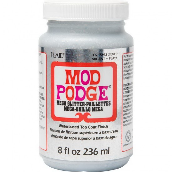 Waterbased Top Coat Finish - Mod Podge Mega Glitter #Silver (8oz/236ml)