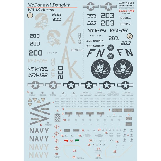 Decal for 1/48 Mc Donnel Douglas Hornet F/A-18 Part-2