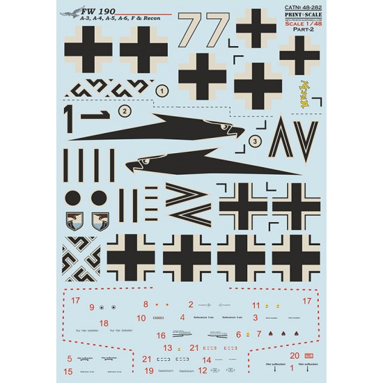 Decal for 1/48 Focke-Wulf FW 190 A-3, A-4, A-5, A-6, F & Recon Part 2