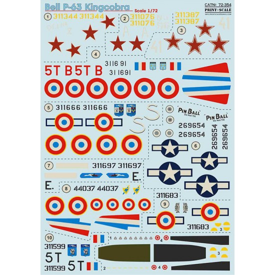 Decals for 1/72 Bell P-63 Kingcobra