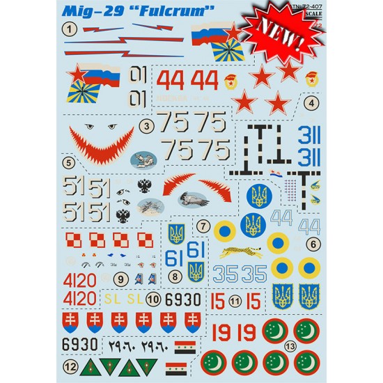 Decals for 1/72 Mikoyan MiG 29 "Fulcrum" 