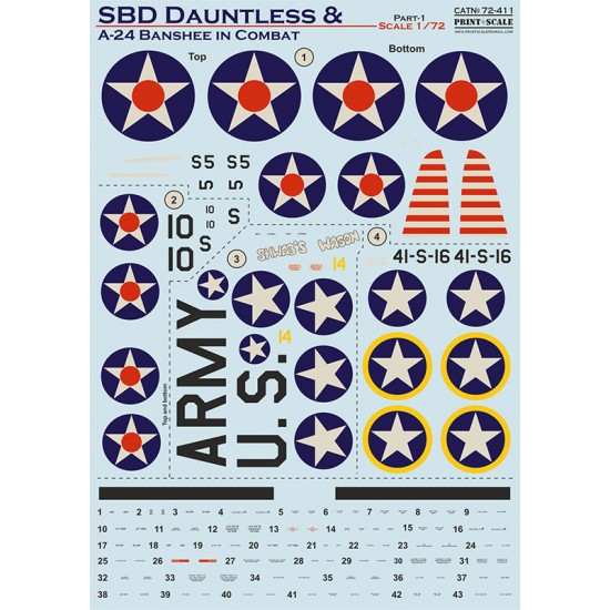 Decals for 1/72 SBD Dauntless & A-24 Banshee in combat Part 1