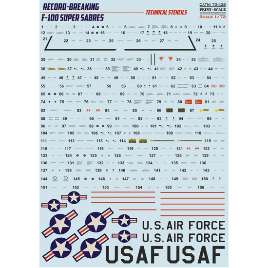 Decals for 1/72 North American F-100 Super Sabre Technical Stencils