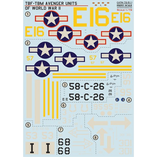 Decal for 1/72 TBF-TBM Avenger Units of World War II