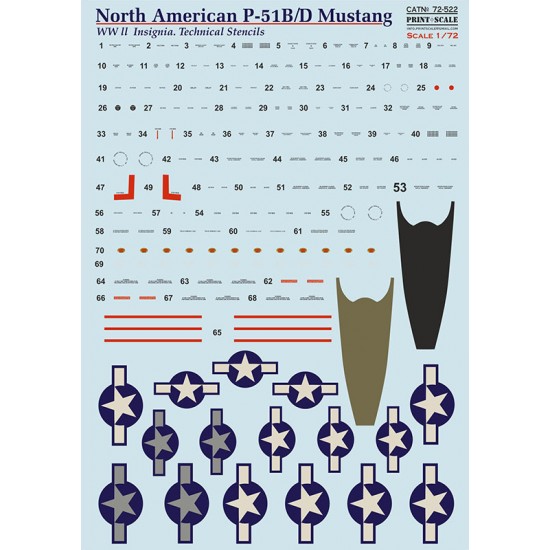 1/72 P-51 B/D Mustang Technical Stencils Decal