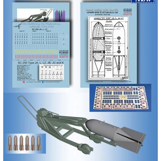 1/72 WWII Luftwaffe Bomb Trolley w/Lift SC 250 Type JA, L, L2