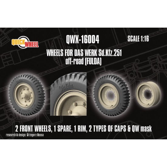 1/16 Corrected Sd.Kfz. 251 Front Wheels for Das Werk kits - Off-road tread (fulda))