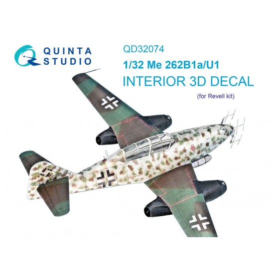 1/32 Me 262B1A/U-1 3D-Printed & Coloured Interior on Decal Paper for Revell kits