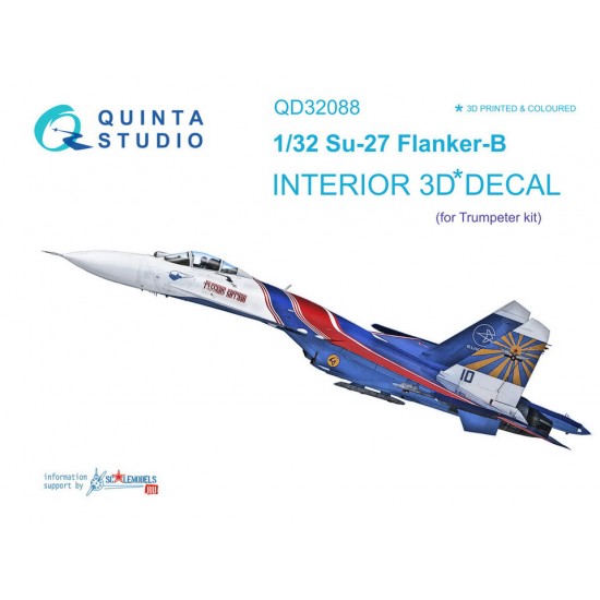 1/32 Su-27 3D-Printed & Coloured Interior on Decal Paper for Trumpeter Full Version kits