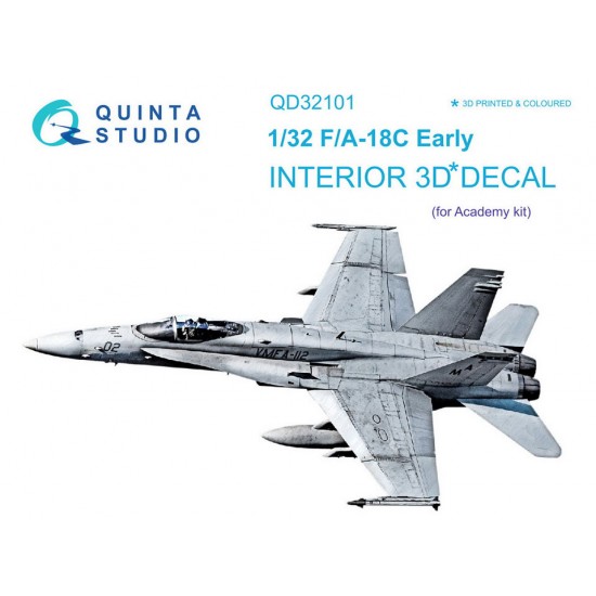 1/32 F/A-18C Hornet Early 3D-Printed & Coloured Interior on Decal Paper for Academy kits