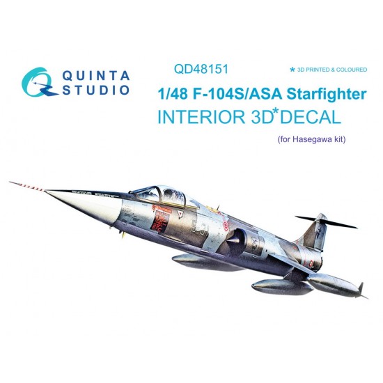 1/48 F-104S-ASA 3D-Printed & Coloured Interior on Decal Paper for Hasegawa kits