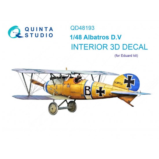 1/48 Albatros D.V 3D-Printed & Coloured Interior on Decal Paper for Eduard kits