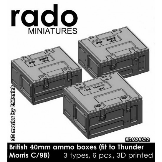 1/35 British 40mm Ammo Boxes (6pcs,3 types, 3D Print) for Thunder Model
