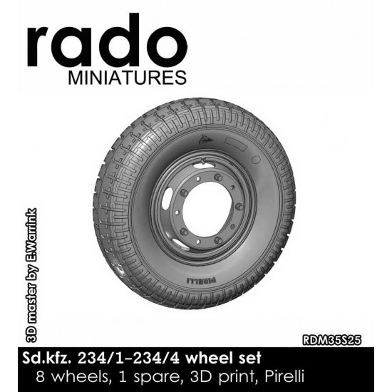1/35 SdKfz.234 Wheel set, Pirelli Thread (8 wheels, 1 spare, 3D Print)