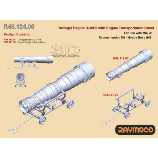 1/48 Mikoyan MiG-31 Engine D-30F6 with Transportation Stand for Hobby Boss kits