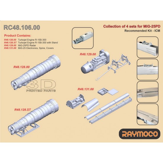 1/48 MiG-25PD Details: Engine R-15B-300, Radar, Electronics, Spine, Covers for ICM kits