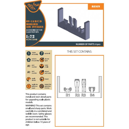 1/72 OV-1 A/B/C/D Mohawk Air Intakes for Clear Prop kits