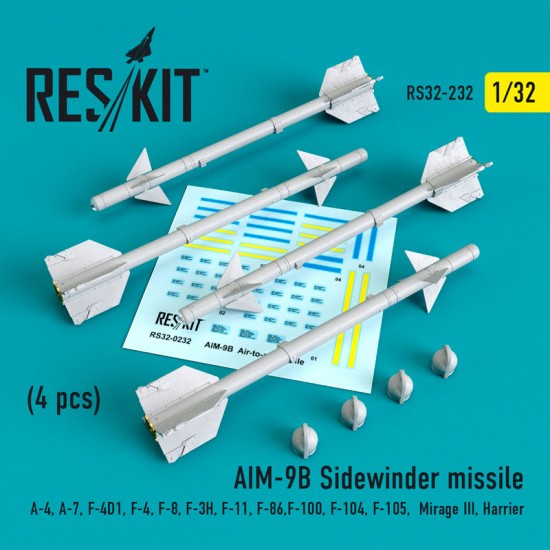 1/32 AIM-9B Sidewinder Missile (4pcs) for A-4/7 F-4D1/4/8/3H/11/86/100/104/105 Mirage III