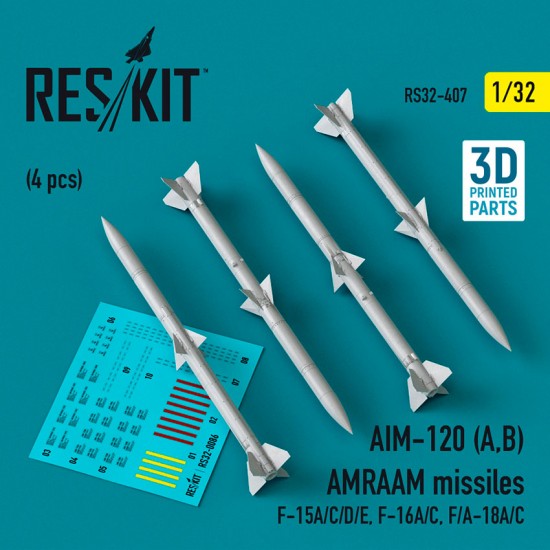 1/32 AIM-120 (A/B) Amraam Missiles (4pcs) for F-15A/C/D/E/ F-16A/C/ F/A-18A/C