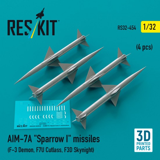 1/32 AIM-7A Sparrow I Missiles (4pcs) for F-3 Demon, F7U Cutlass, F3D Skynight